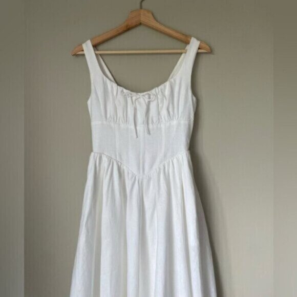NEW Reformation Balia Linen Sleeveless Midi Dress in White | US 0 UK 4 - Picture 7 of 14
